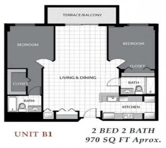 an aerial view of a swimming pool with outdoor seating