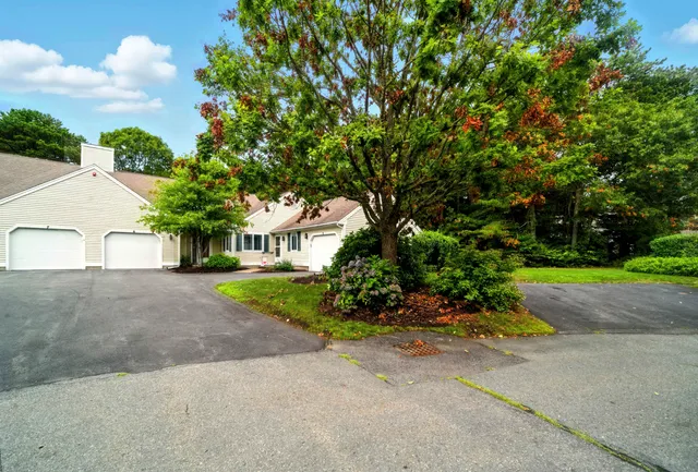 a front view of a house with a yard and a garage