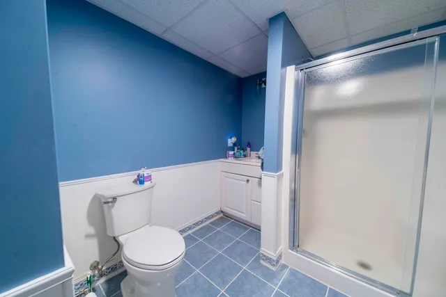 a white toilet sitting next to a shower curtain