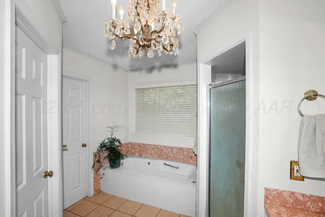 a bathroom with a bathtub and shower