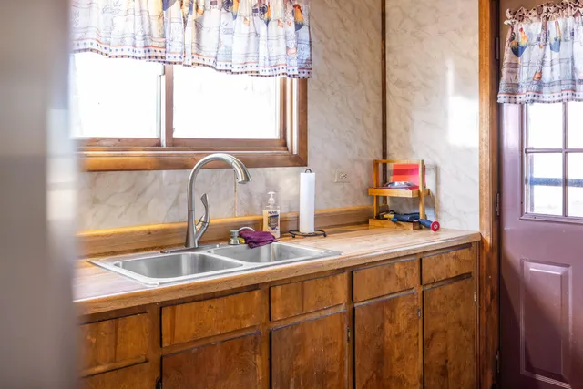 a view of a yard with a mountain