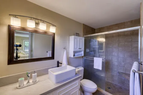 a bathroom with a toilet a sink and mirror