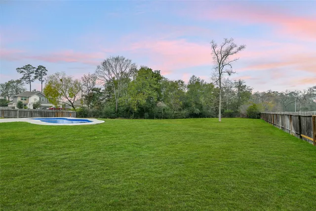 a view of a field with a tree in the background