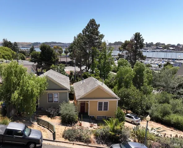 a aerial view of a house with a garden