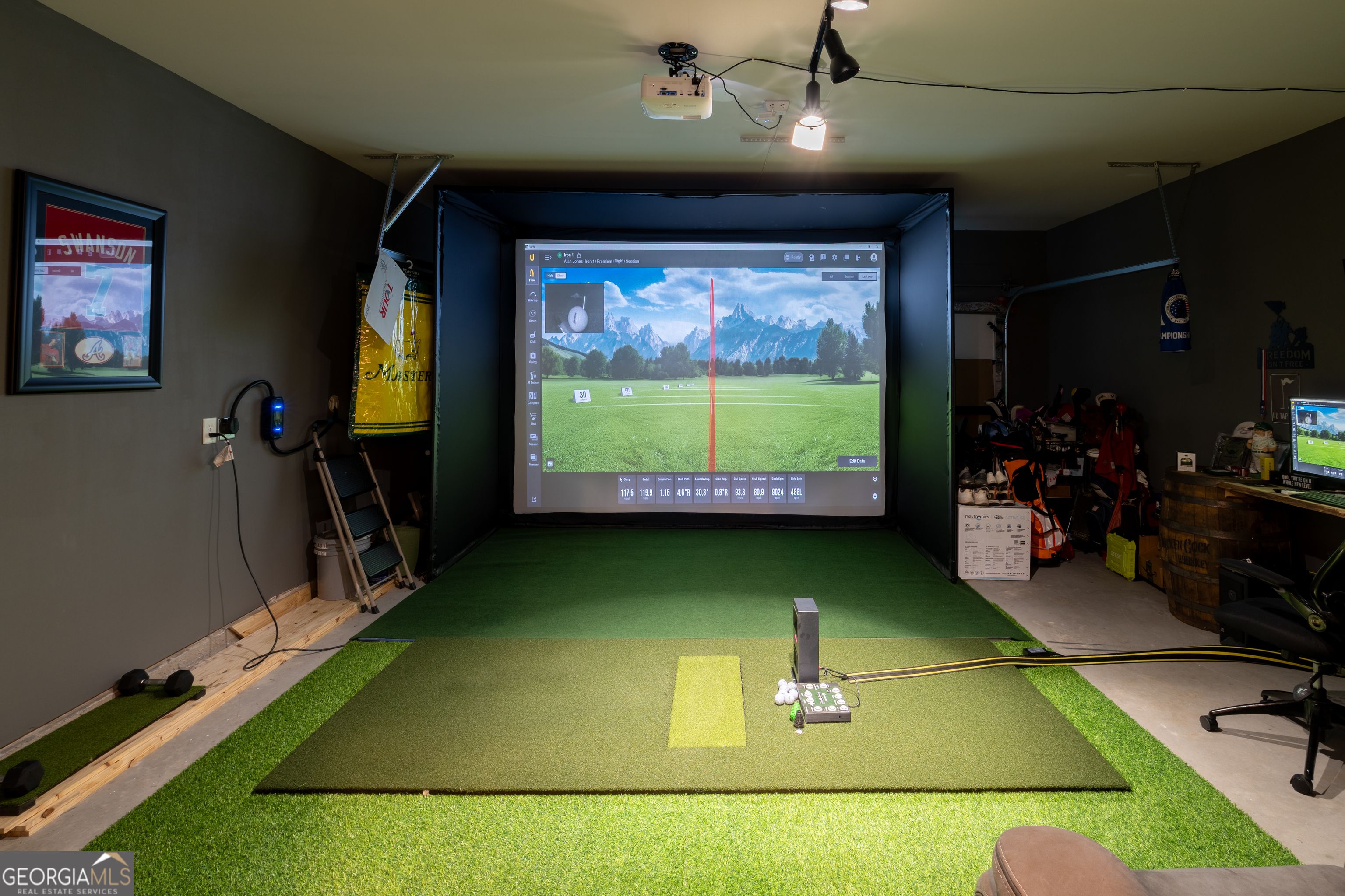 728 Cherokee Rose Bremen, GA 30110 - Photo 61 of 78 a room with pool table two windows and a projector screen
