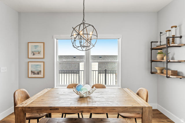 1343 North Trapper Loop Garden City, UT 84028 - Photo 27 of 56 Dining room with wood finished floors and hanging lights