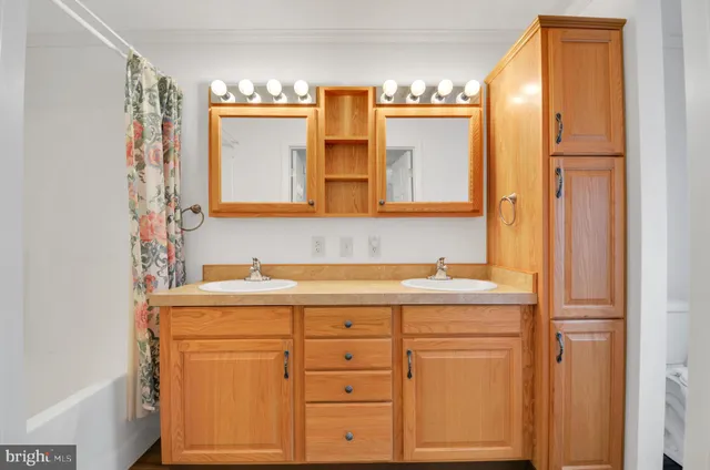 a bathroom with a sink a vanity and mirror