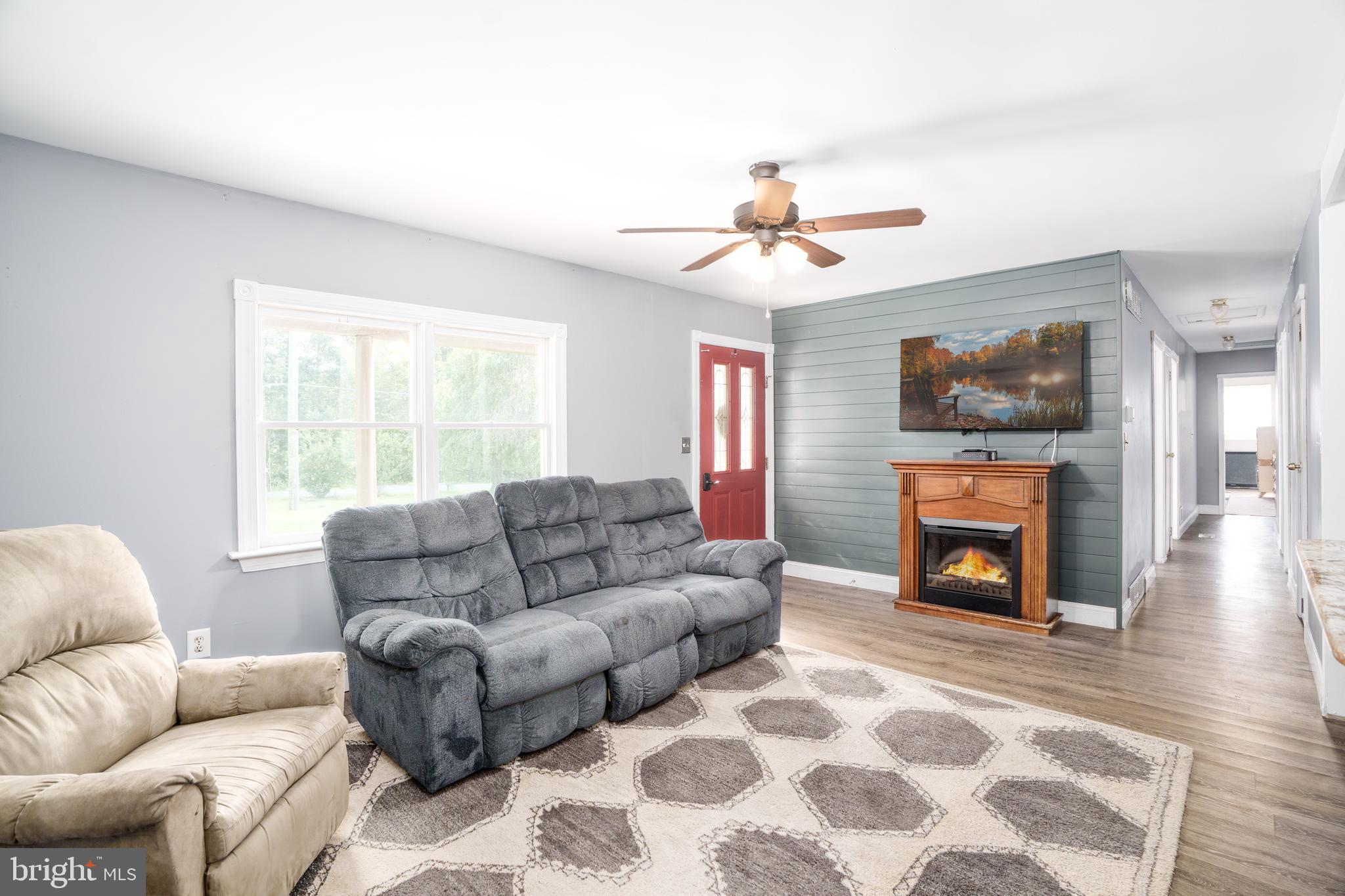 Living room with electric fire place
