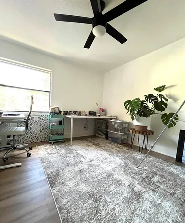 a view of a room with cabinets