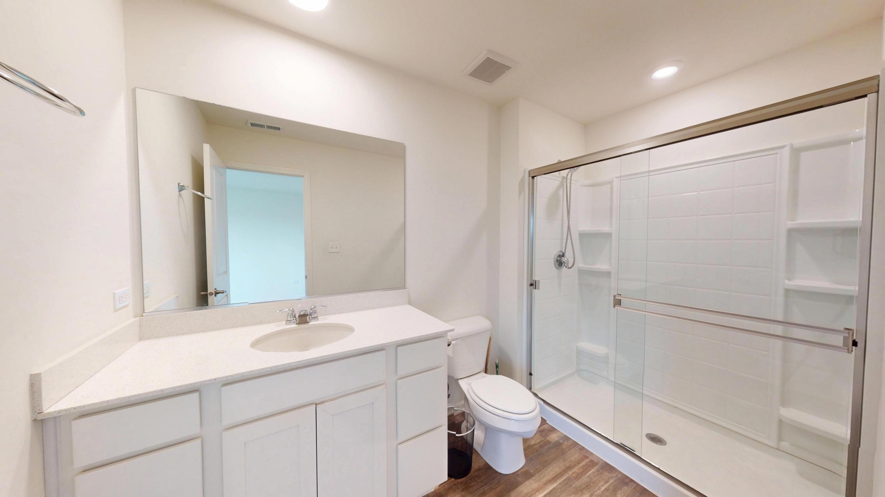 1832 East 110th Lane Crown Point, IN 46307 - Photo 6 of 20 a bathroom with a shower sink vanity mirror and toilet
