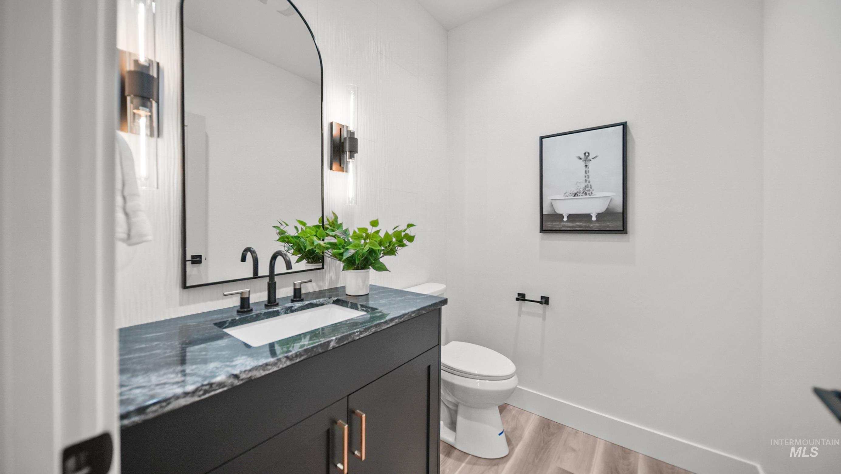 696 Full Moon Way Twin Falls, ID 83301 - Photo 7 of 48 Half bath with light wood-style floors and vanity