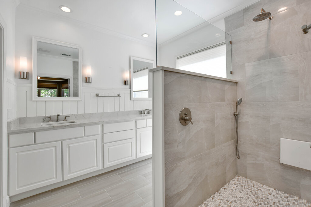 735 Breezeway Lane Georgetown, TX 78633 - Photo 21 of 33 Double vanity, a walk in shower, and plenty of natural light.
