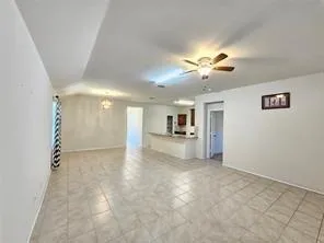 a view of a hallway with a workspace