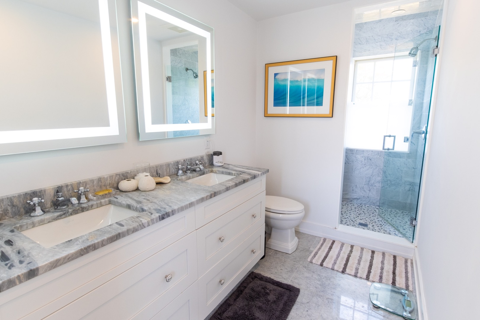 33.5 Vesper Lane Nantucket, MA 02554 - Photo 24 of 55 a bathroom with a granite countertop sink mirror vanity and toilet