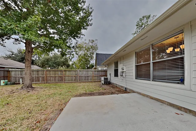 a view of a backyard with a tree
