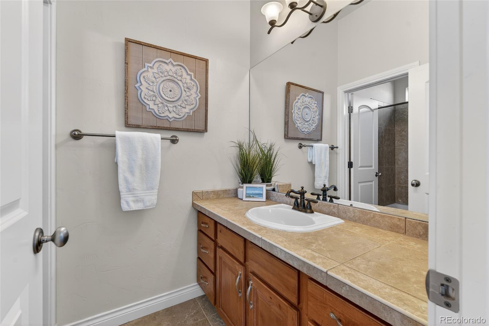 575 Howling Circle Elizabeth, CO 80107 - Photo 30 of 48 a bathroom with a sink and a mirror