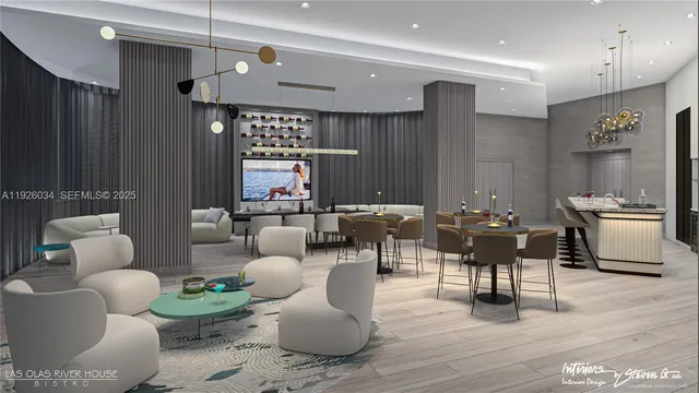 a living room with furniture and painting on the wall