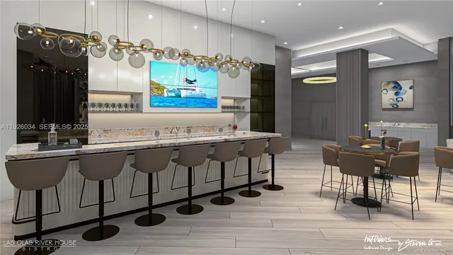 a living room with furniture and large windows