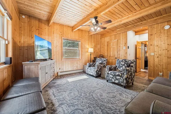 a large room with windows