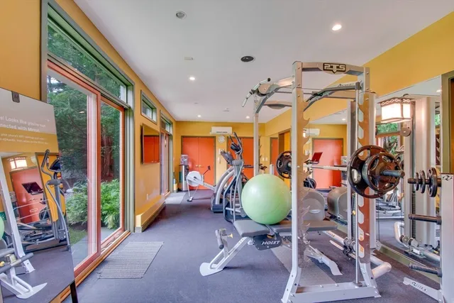 a view of a room with gym equipment