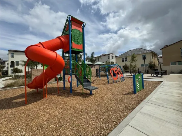 an outdoor space with seating