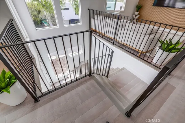 a view of an empty room with shelves