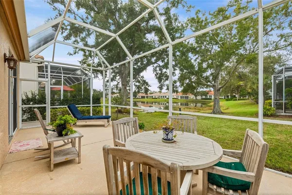 a view of a garden with couches