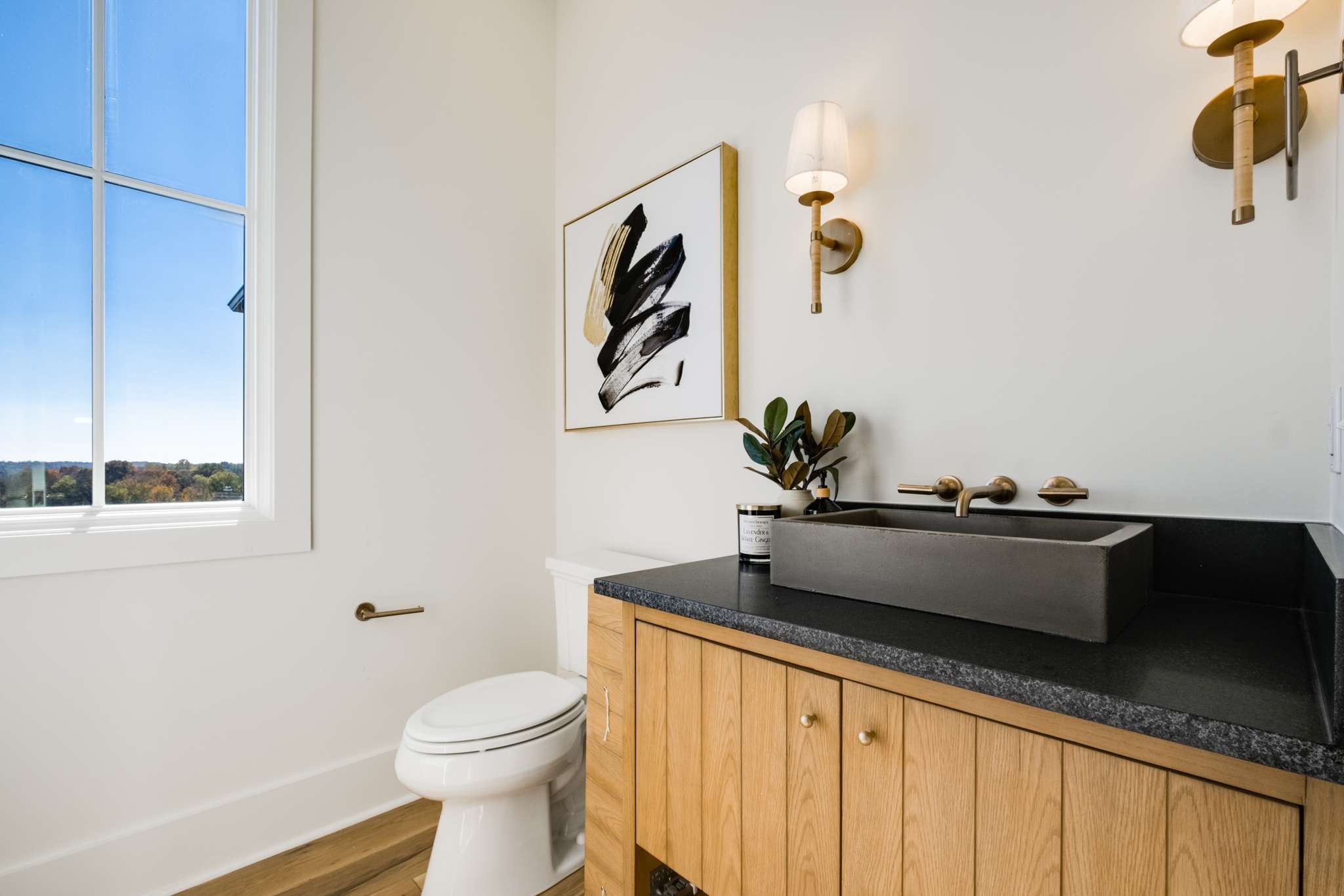 4660 Reed Road Thompson's Station, TN 37179 - Photo 35 of 69 a bathroom with a granite countertop sink a toilet and mirror
