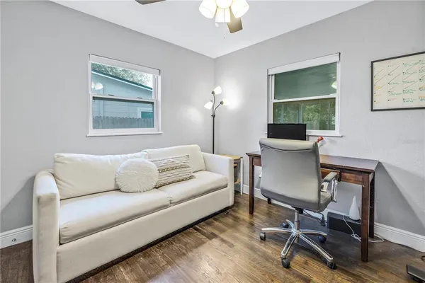 a living room with a couch and a table