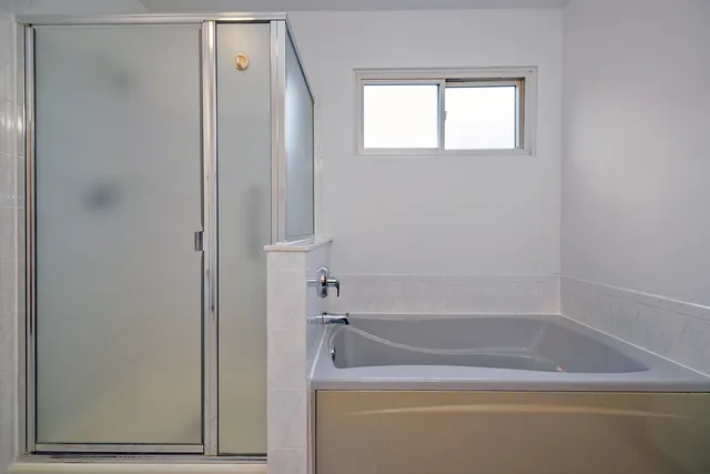a bathroom with a bathtub