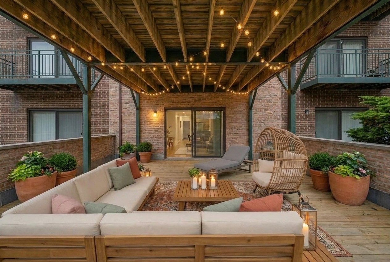 2363 East 70th Street, Unit 1 Chicago, IL 60649 - Photo 22 of 26 a outdoor living space with furniture and a fireplace