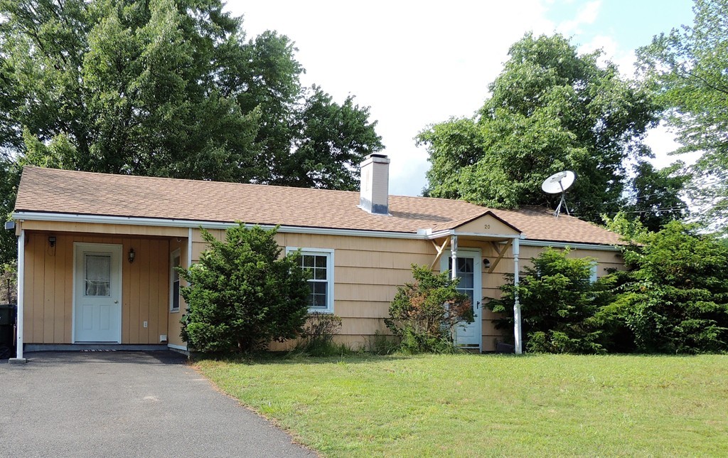 a front view of a house with yard and green space