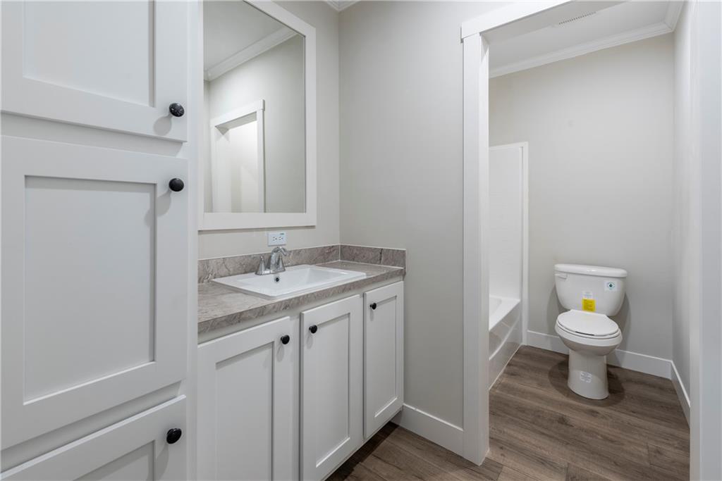 10209 Kelly Bridge Road Dawsonville, GA 30534 - Photo 30 of 31 a bathroom with a granite countertop sink toilet and a mirror