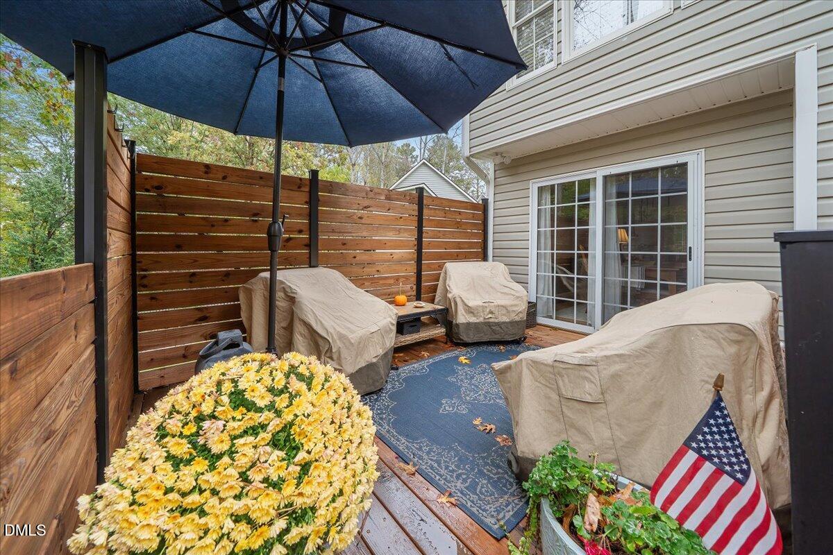 617 Rodney Bay Crossing Wake Forest, NC 27587 - Photo 34 of 36 a view of a patio with couches under an umbrella