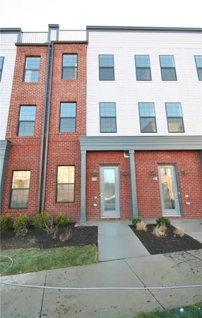 a front view of a brick building