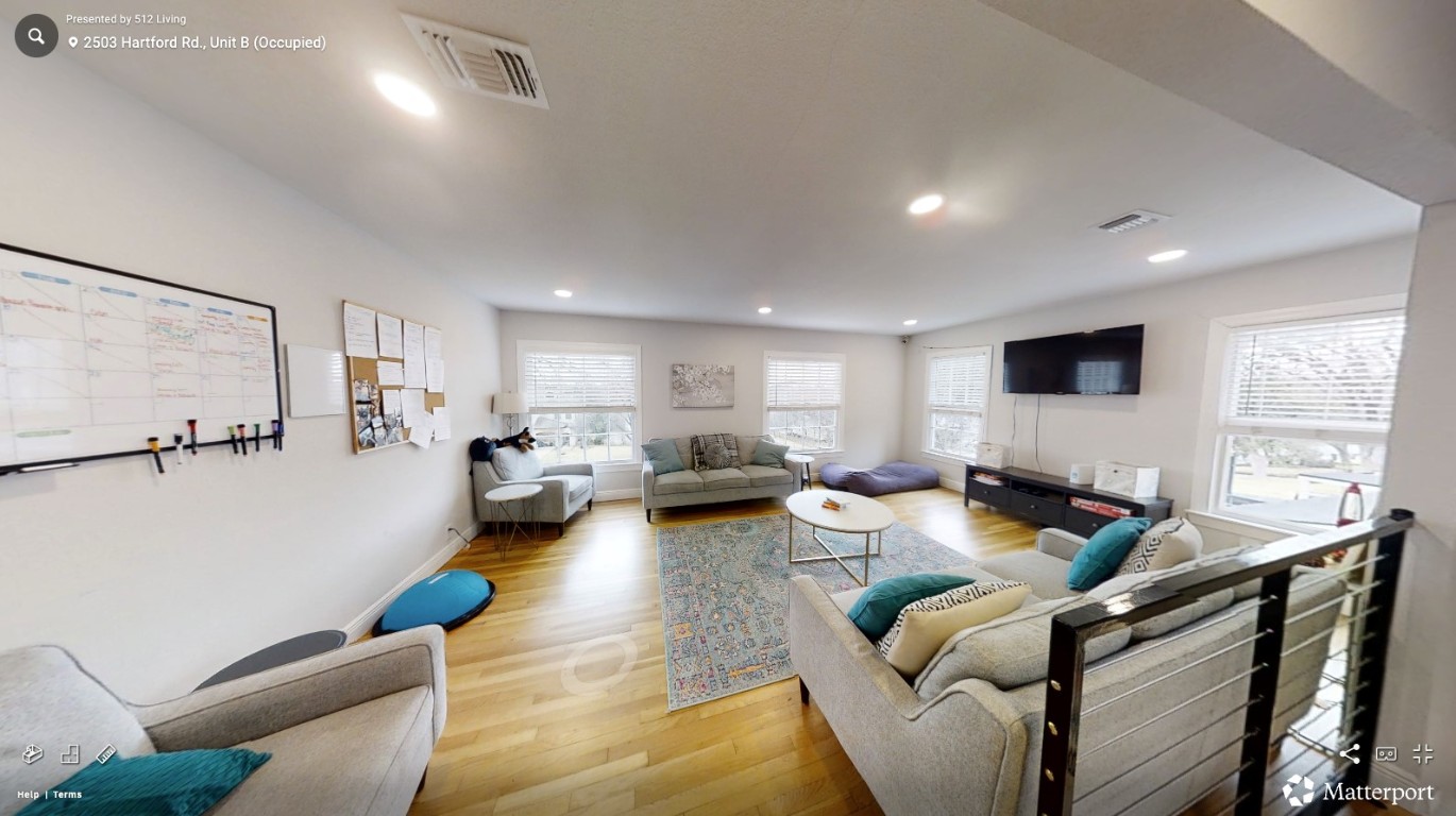 2503 Hartford Road, Unit B Austin, TX 78703 - Photo 3 of 14 Living room featuring wood finished floors and recessed lighting