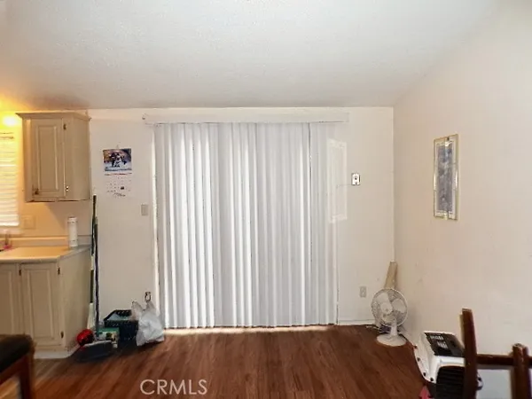 an empty room with a workspace