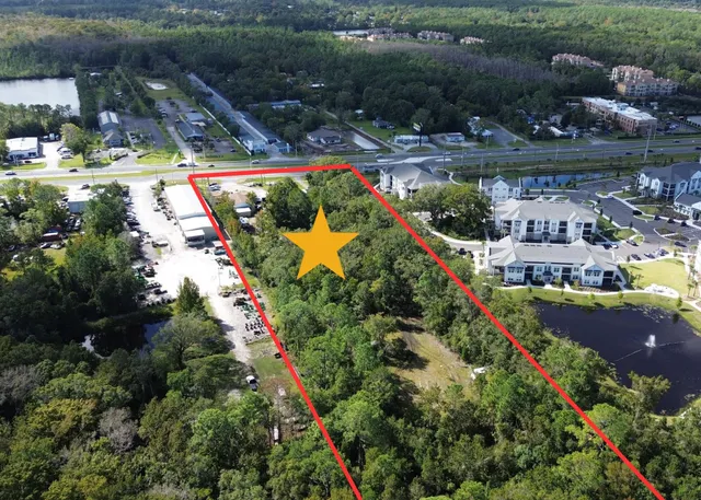 a view of a city with flower around