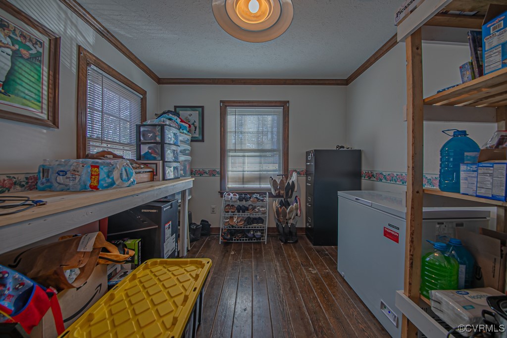 7570 Elko Road Henrico, VA 23231 - Photo 11 of 20 Laundry room with dark wood-type flooring, a textu