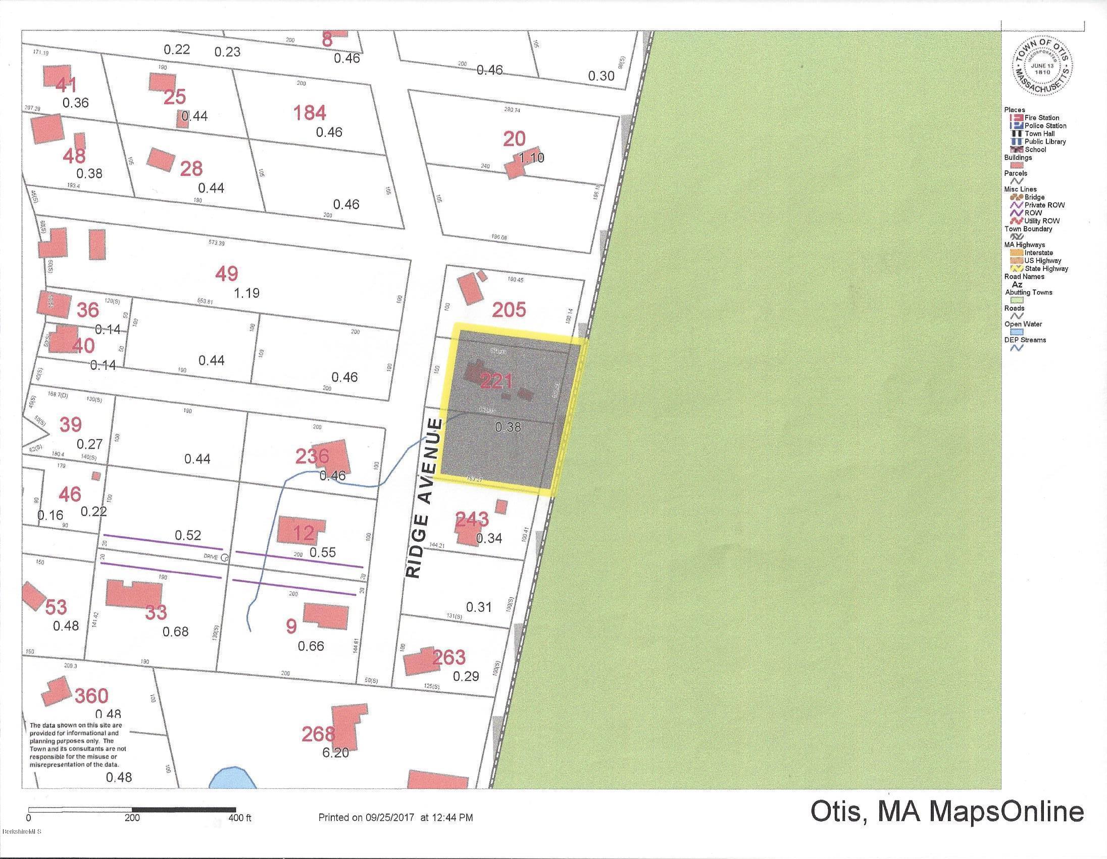 221 Ridge Avenue Otis, MA 01029 - Photo 13 of 13 Otis Town Map