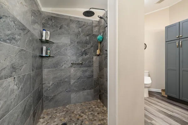 a bathroom with a shower