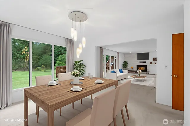 a view of a dining room and livingroom view