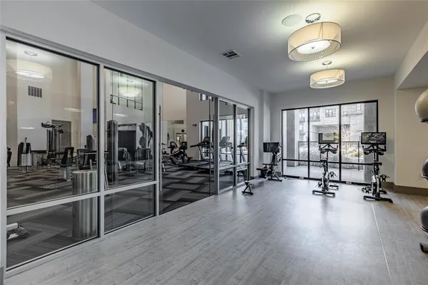 a view of a room with gym equipment
