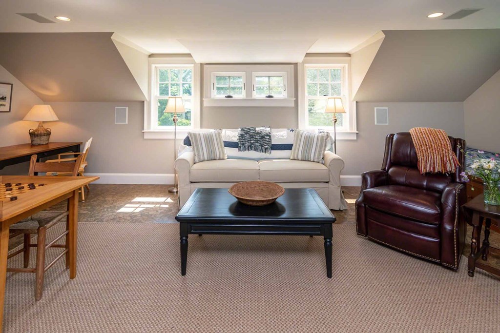 23 Indian Hollow Road West Tisbury, MA 02568 - Photo 36 of 42 a living room with furniture and a flat screen tv