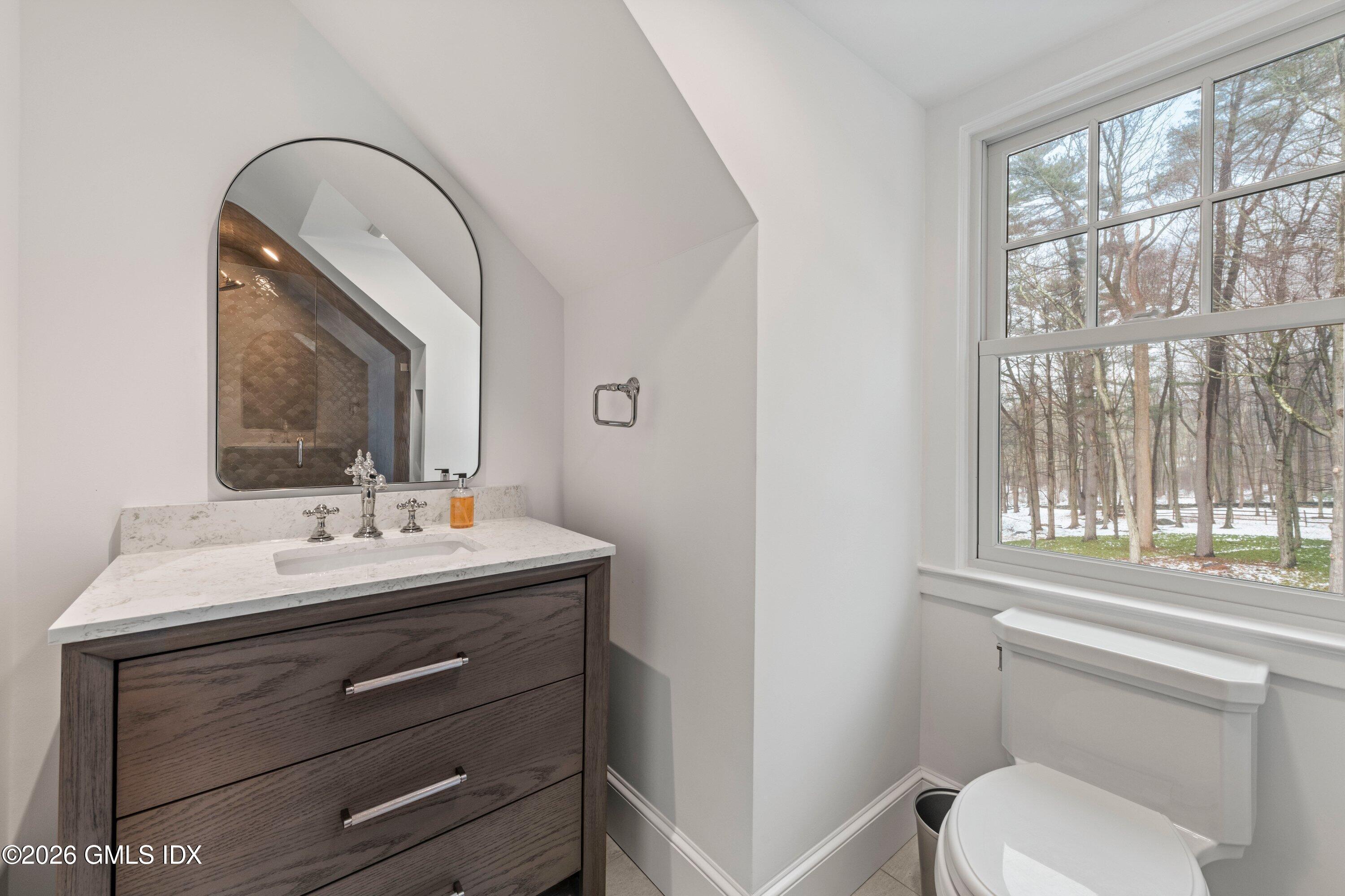 530 Round Hill Road Greenwich, CT 06831 - Photo 41 of 63 a bathroom with a toilet a sink and a mirror