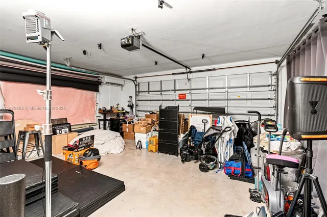 a view of a storage room with gym equipment