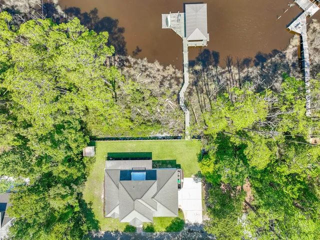 a view of a lake in middle of the town