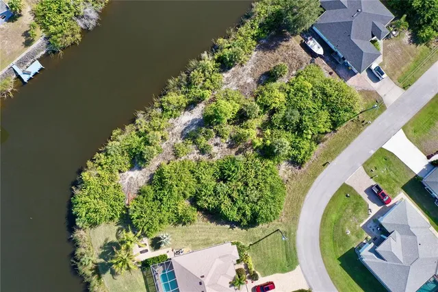 an aerial view of a swimming pool