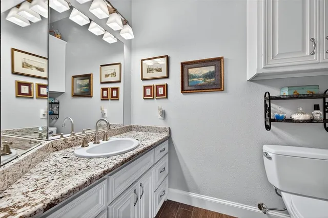 a bathroom with a toilet a sink and a mirror