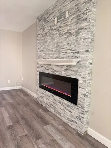 a room with a fireplace